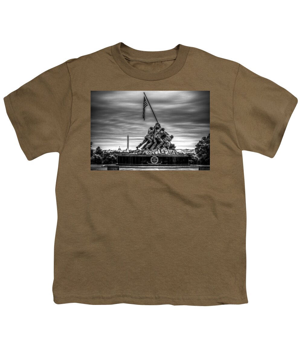Iwo Jima Monument Youth T-Shirt featuring the photograph Iwo Jima Monument Black and White by David Morefield