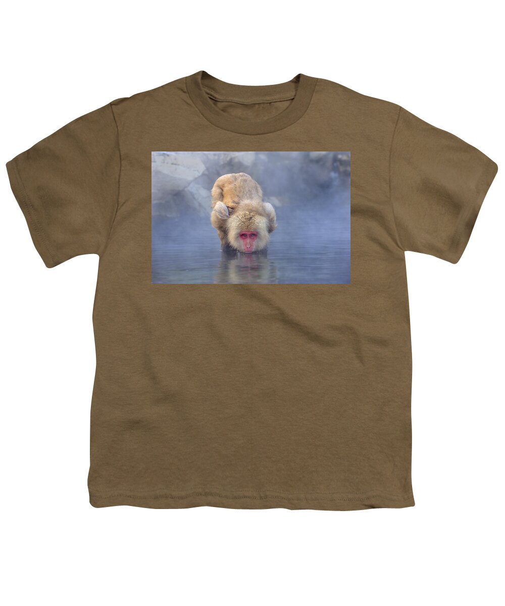 Thomas Marent Youth T-Shirt featuring the photograph Japanese Macaque Drinking From Hot by Thomas Marent