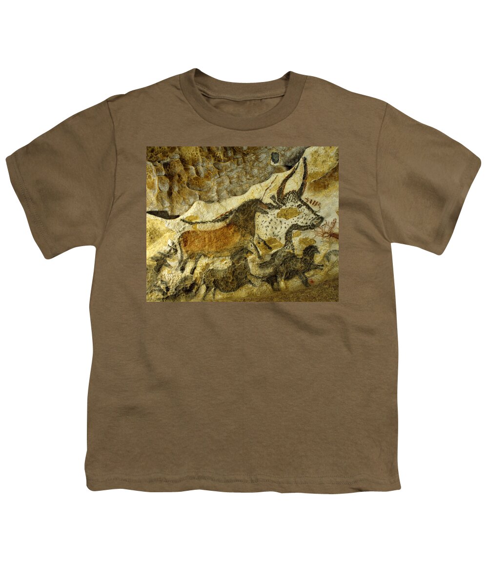 Lascaux Youth T-Shirt featuring the painting Lascaux Cave Painting by Jean Paul Ferrero and Jean Michel Labat