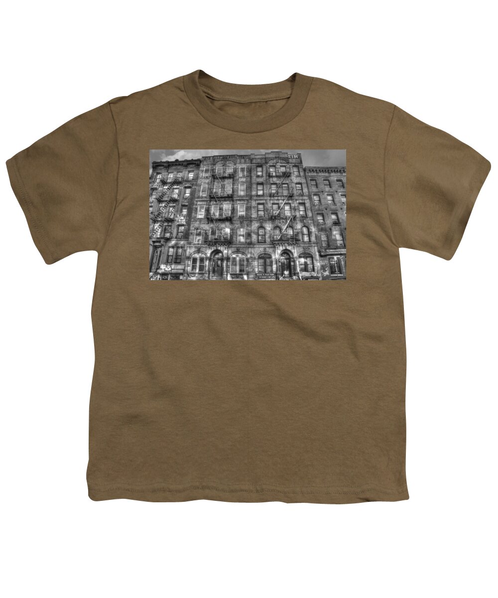 Led Zeppelin Youth T-Shirt featuring the photograph Led Zeppelin Physical Graffiti Building in Black and White by Randy Aveille