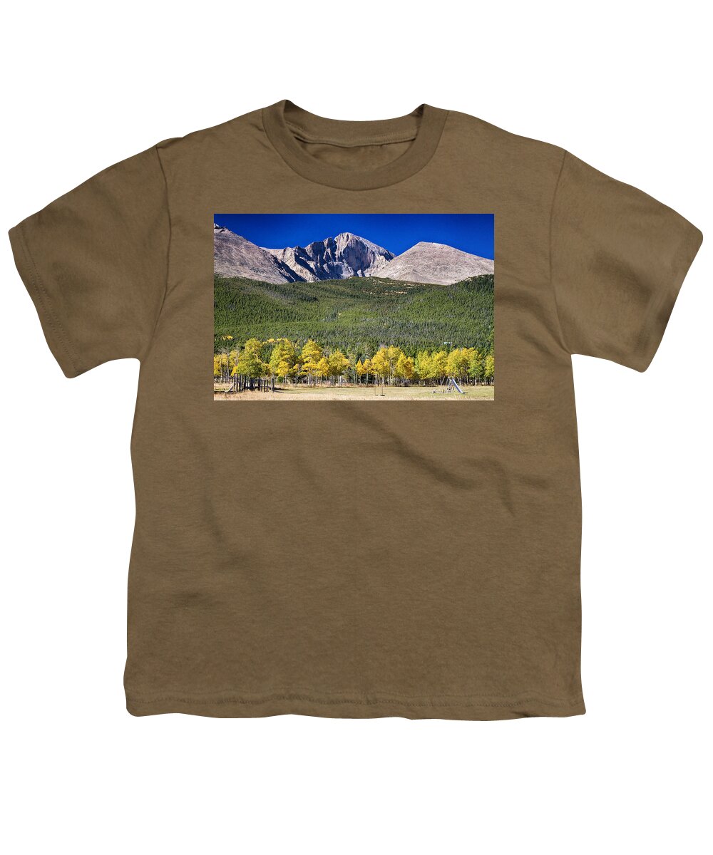 Longs Peak Youth T-Shirt featuring the photograph Longs Peak a Colorado Playground by James BO Insogna