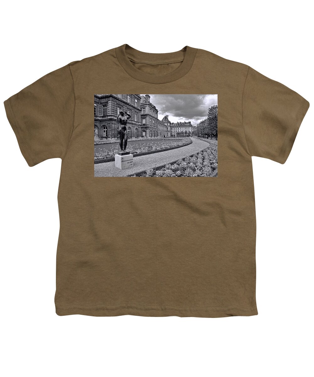 Luxembourg Gardens Youth T-Shirt featuring the photograph Luxembourg Gardens Black and White by Allen Beatty
