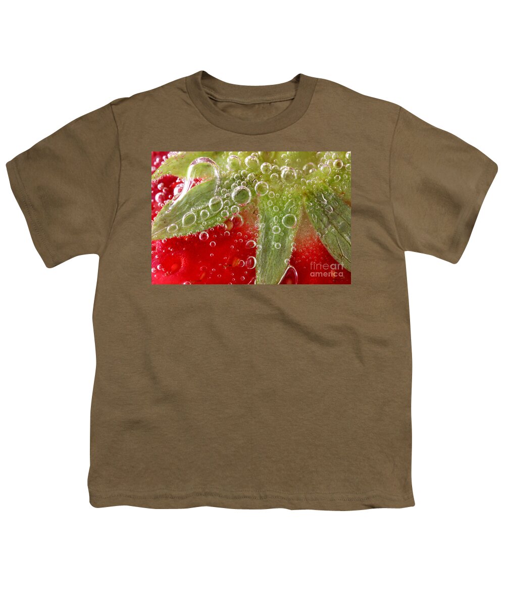 Strawberry Youth T-Shirt featuring the photograph Macro of strawberry in water by Simon Bratt