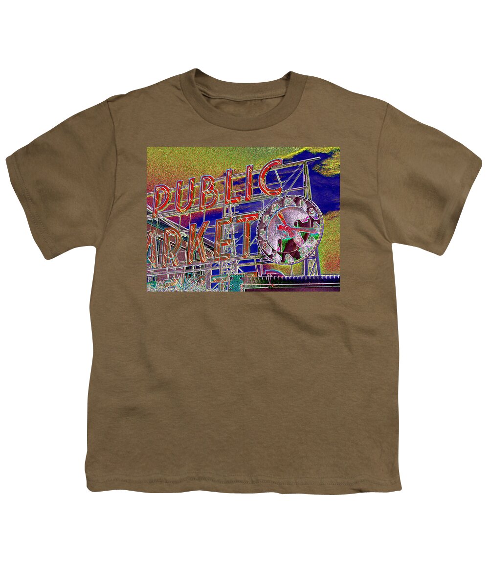Seattle Youth T-Shirt featuring the digital art Market Clock 1 by Tim Allen
