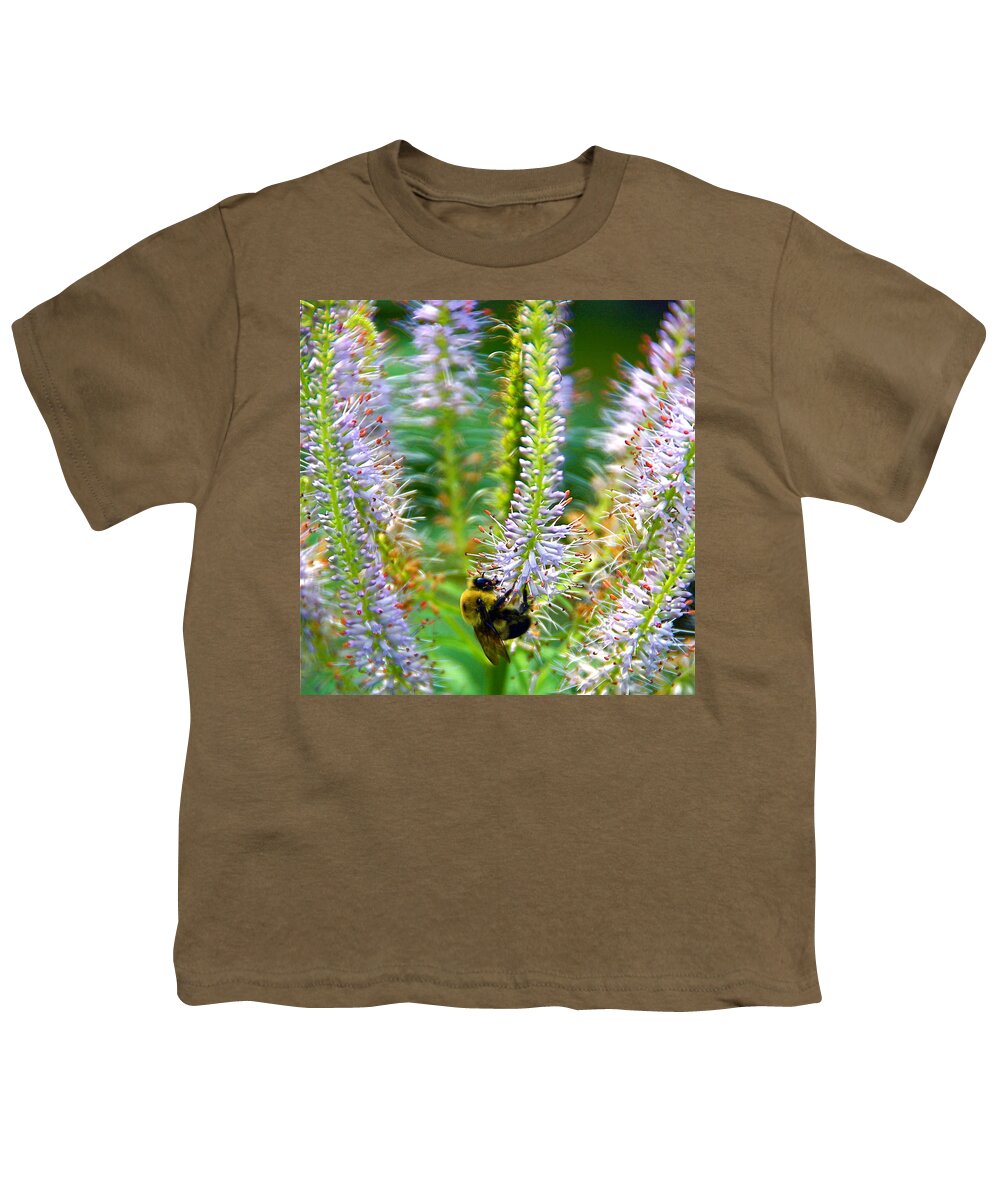 Flower And Bumble Bee Youth T-Shirt featuring the photograph Merry Go Round by Byron Varvarigos