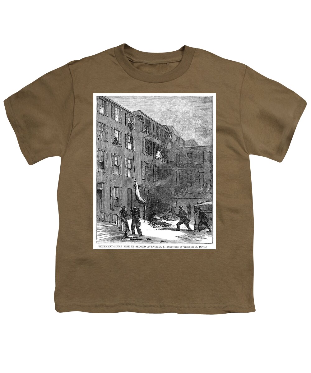 1868 Youth T-Shirt featuring the painting New York Tenement Fire by Granger