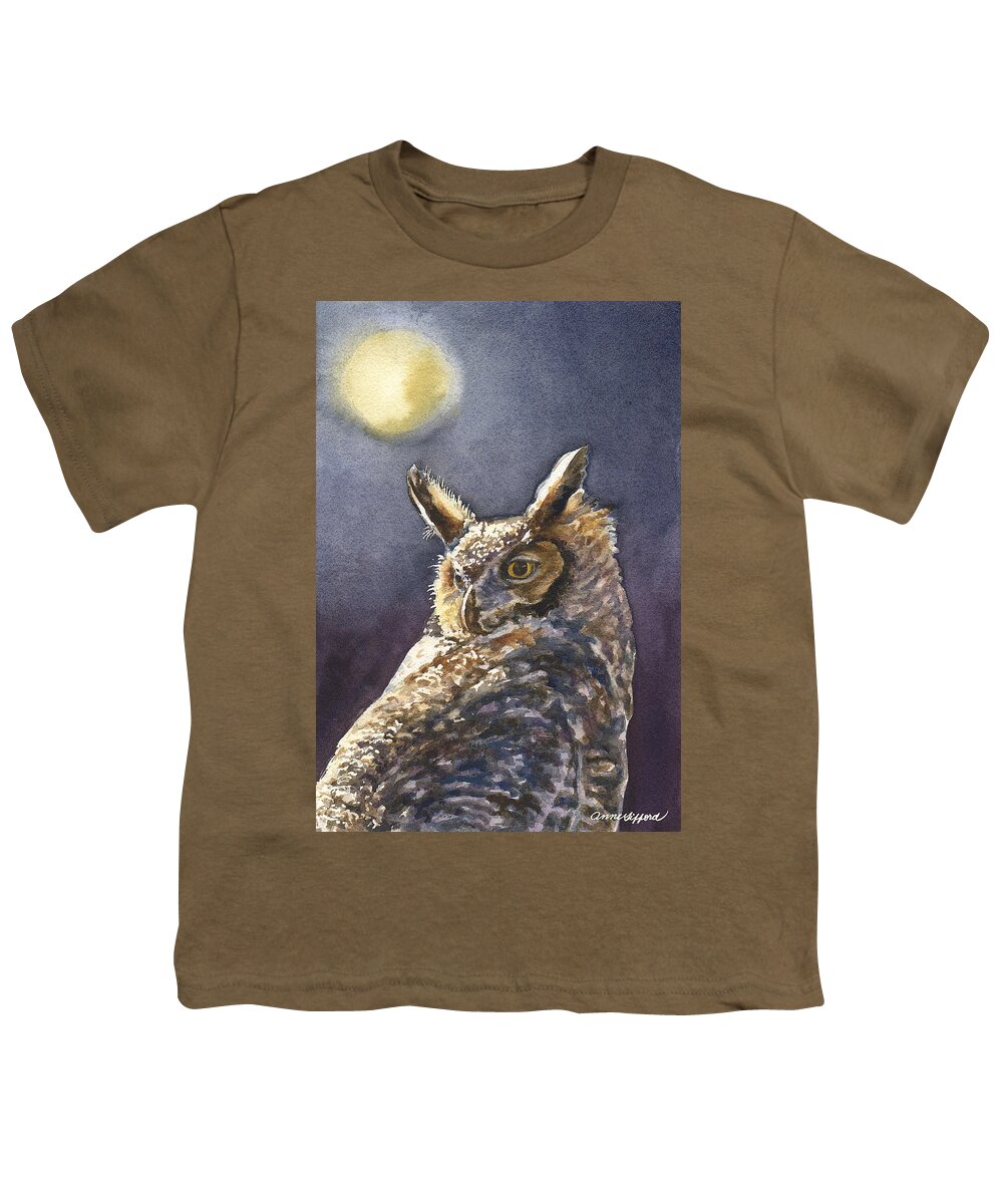 Owl Painting Youth T-Shirt featuring the painting Night Owl by Anne Gifford