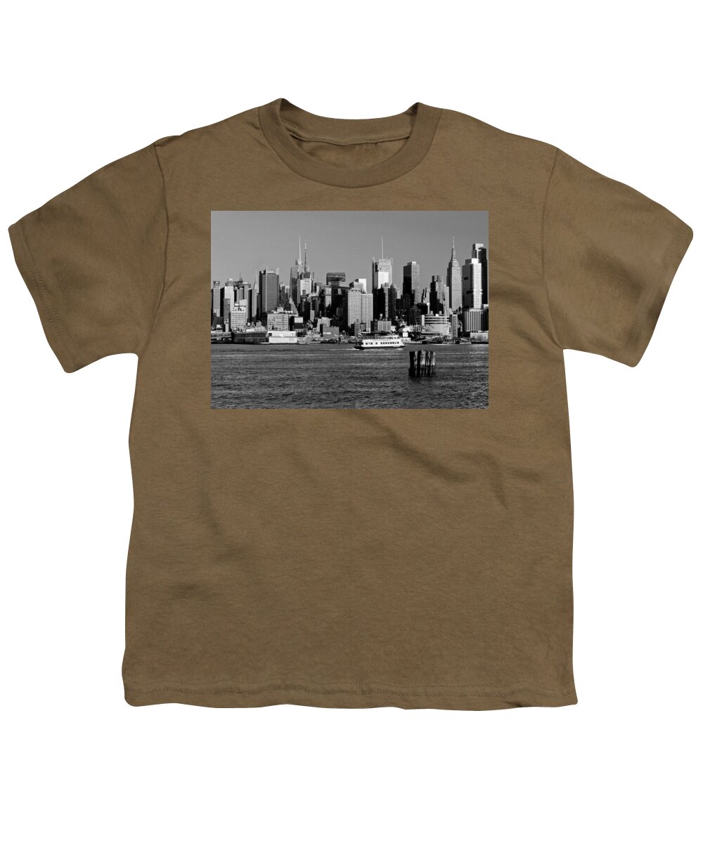 Best New York Skyline Youth T-Shirt featuring the photograph NY Skyline in Black and White by Mitchell R Grosky