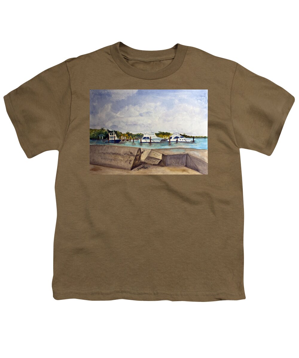 Ocean Inlet Youth T-Shirt featuring the painting Ocean Inlet Marina by Donna Walsh