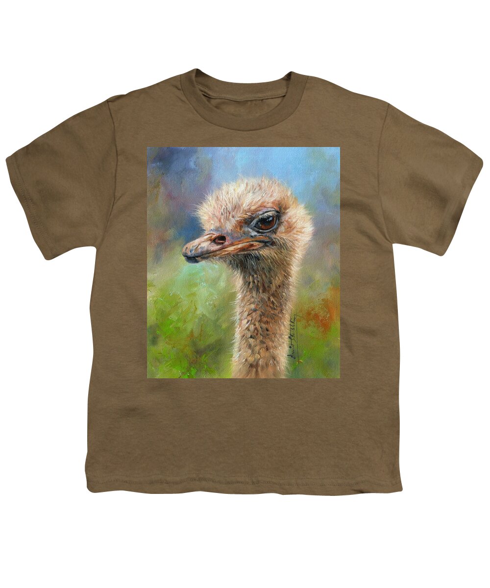 Ostrich Youth T-Shirt featuring the painting Ostrich by David Stribbling