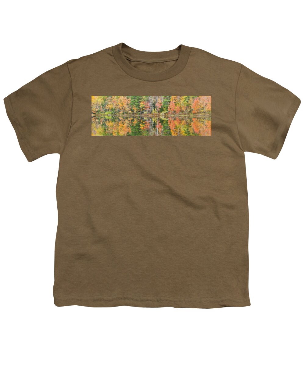 Readfeild Youth T-Shirt featuring the photograph Panorama of Fall Color on Torsey Pond Readfield Maine by Keith Webber Jr