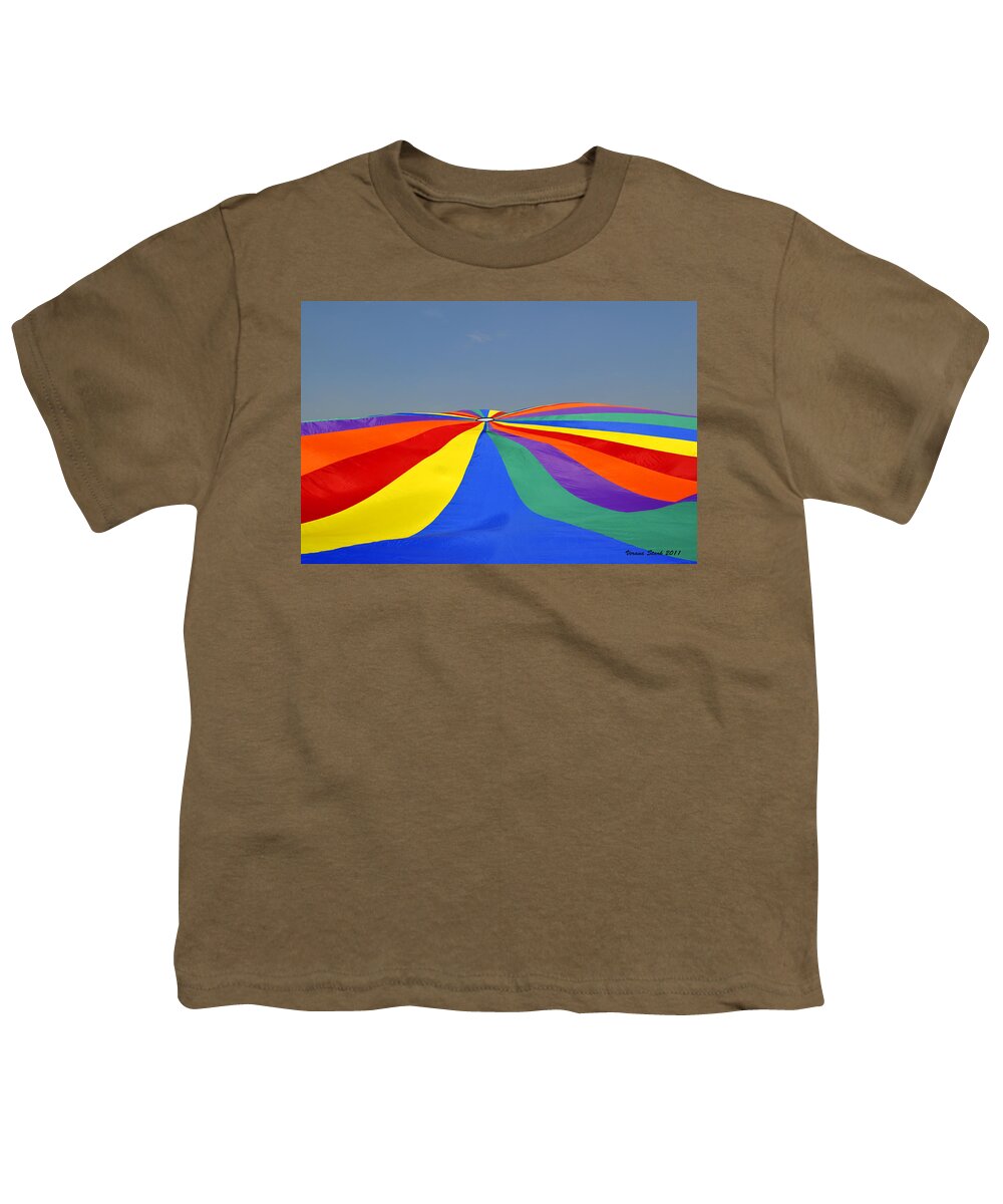 Parachute Youth T-Shirt featuring the photograph Parachute of many colors by Verana Stark