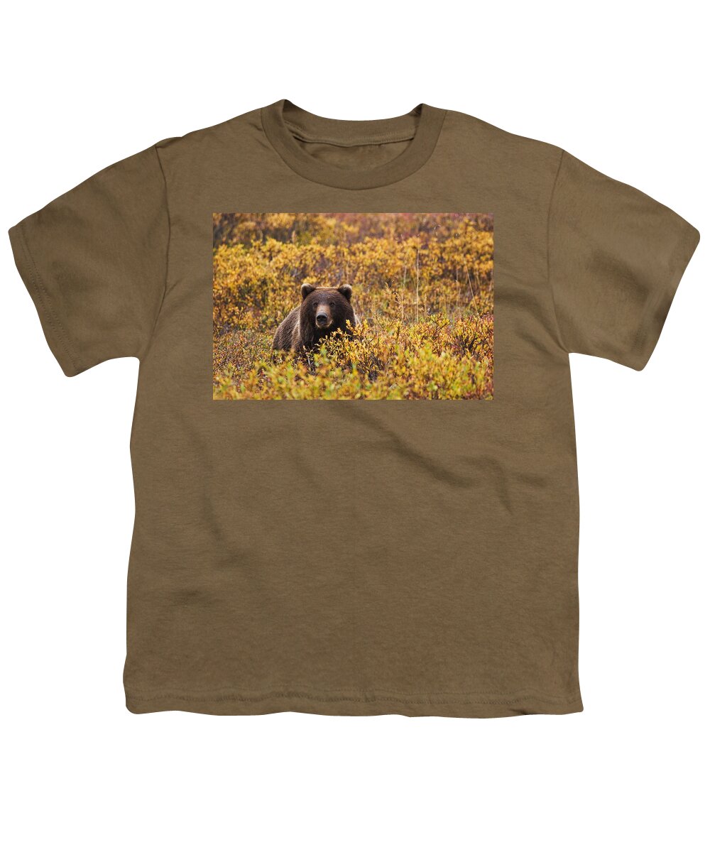 Wegener Youth T-Shirt featuring the photograph Portrait Of An Adult Brown Bear Amongst by Lynn Wegener