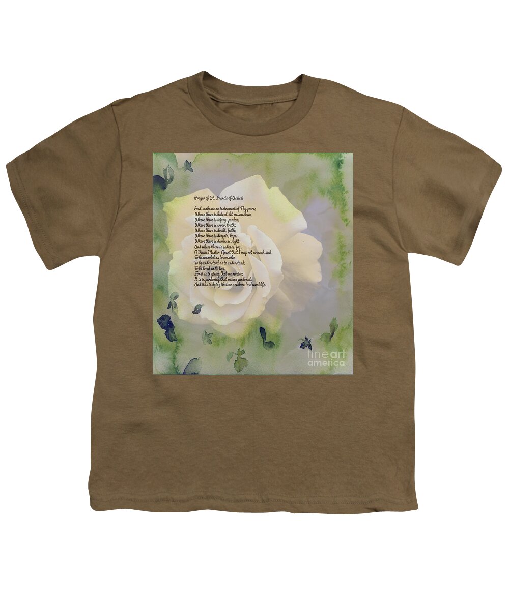 Prayer Of St. Francis And Yellow Rose Youth T-Shirt featuring the photograph Prayer of St. Francis and Yellow Rose by Barbara A Griffin