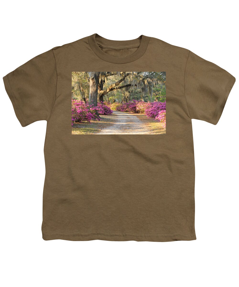 Road Youth T-Shirt featuring the photograph Road with live oaks and azaleas by Bradford Martin
