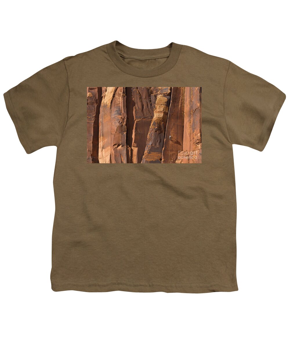 00559216 Youth T-Shirt featuring the photograph Rock Climber Indian Creek Utah by Yva Momatiuk and John Eastcott