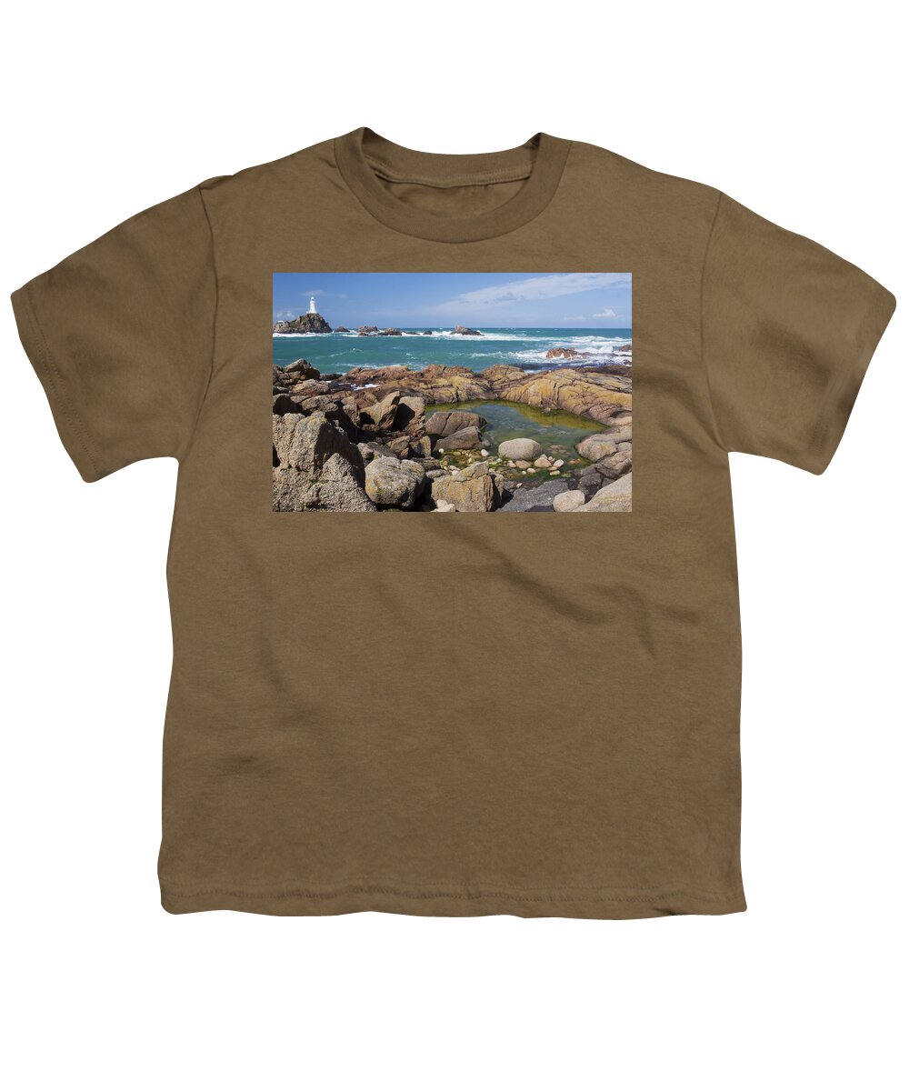 Flpa Youth T-Shirt featuring the photograph Rocky Shore And La Corbiere Lighthouse by Bill Coster