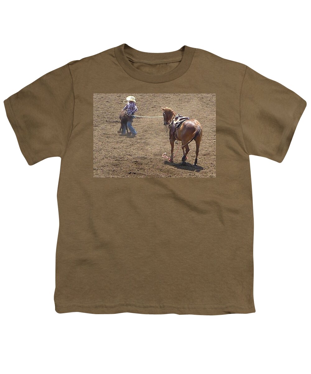 Horse And Rider Youth T-Shirt featuring the photograph Rodeo Time Calf Roping 2 by Susan Garren