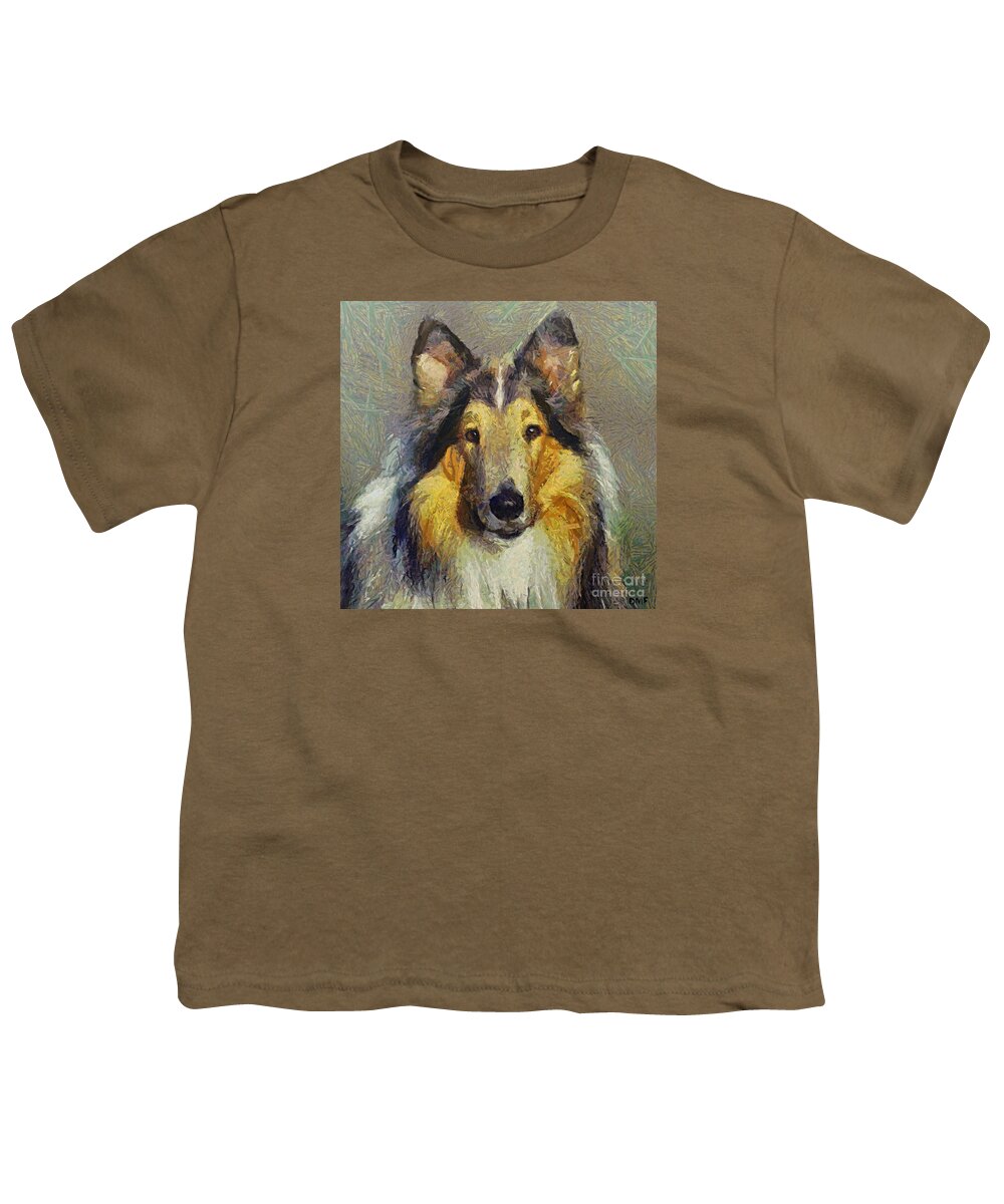 Rough Collie Youth T-Shirt featuring the painting Rough Collie by Dragica Micki Fortuna