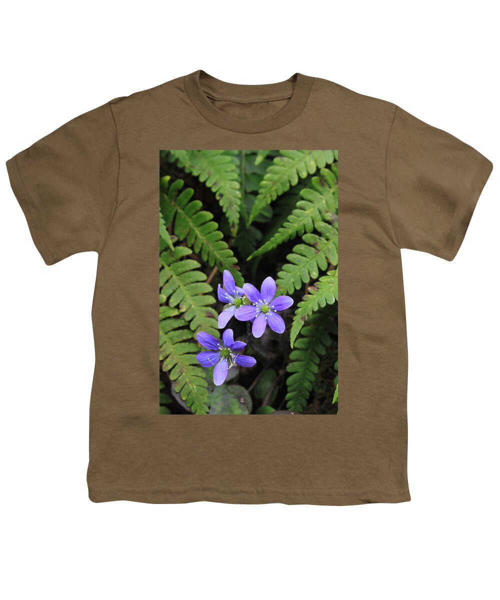 Wildflower Youth T-Shirt featuring the photograph Round Lobed Hepatica Wildflower and Ferns by John Burk