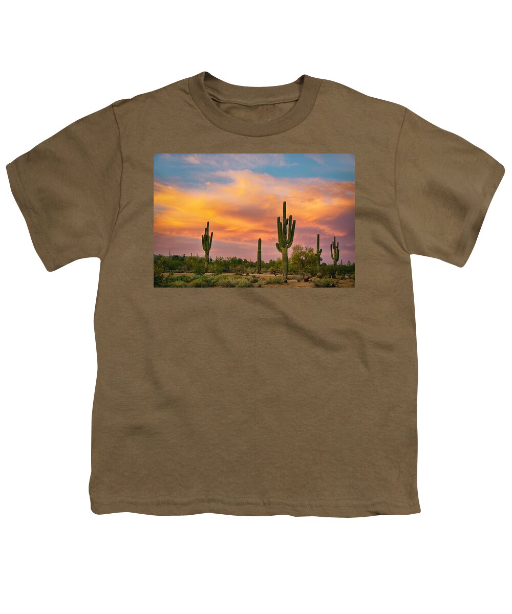 Saguaro Youth T-Shirt featuring the photograph Saguaro Desert Life by James BO Insogna
