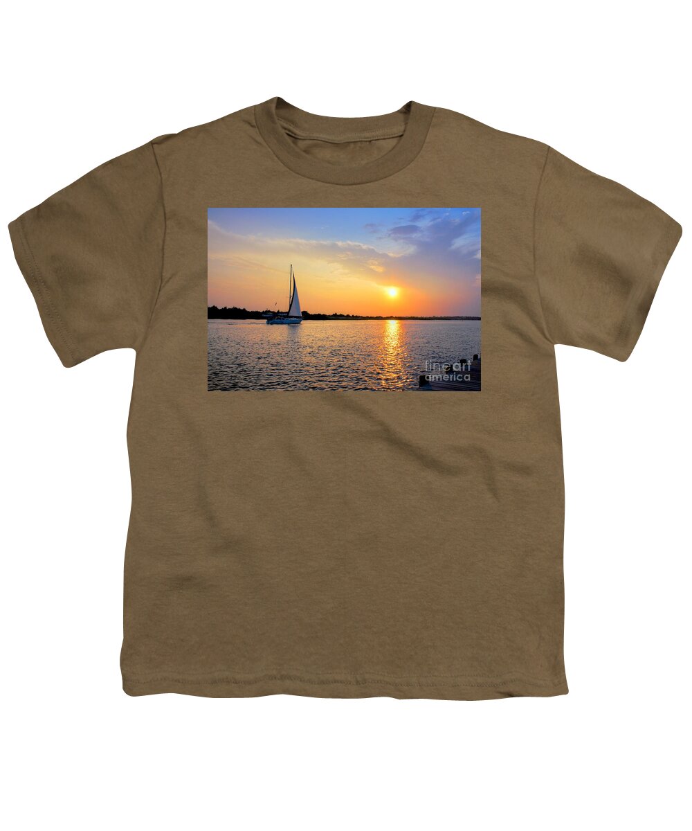 Sailing Youth T-Shirt featuring the photograph Sailing Into The Sunset by Benanne Stiens