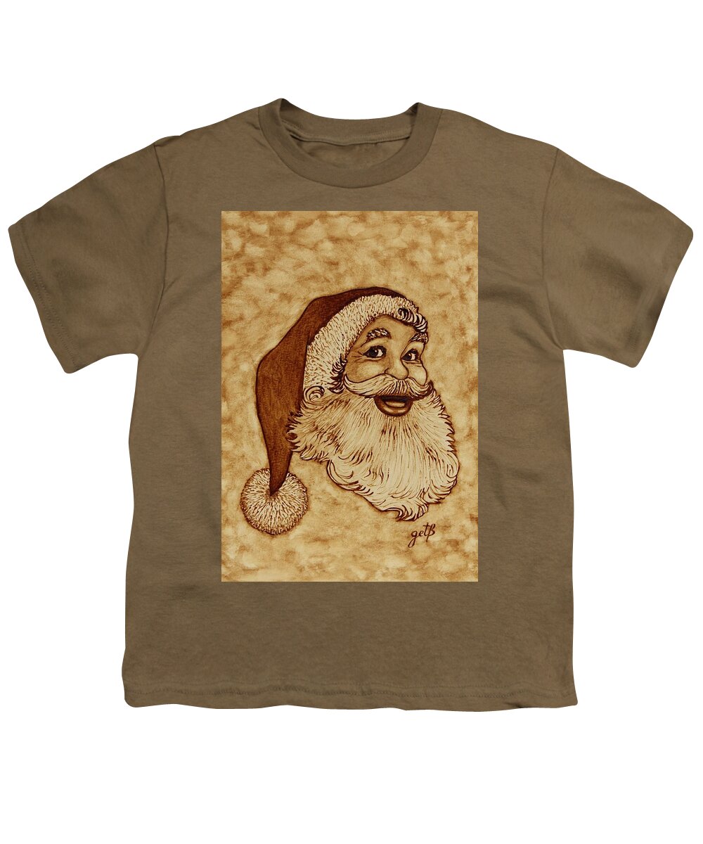 Santa Coffee Art Youth T-Shirt featuring the painting Santa Claus Joyful Face by Georgeta Blanaru
