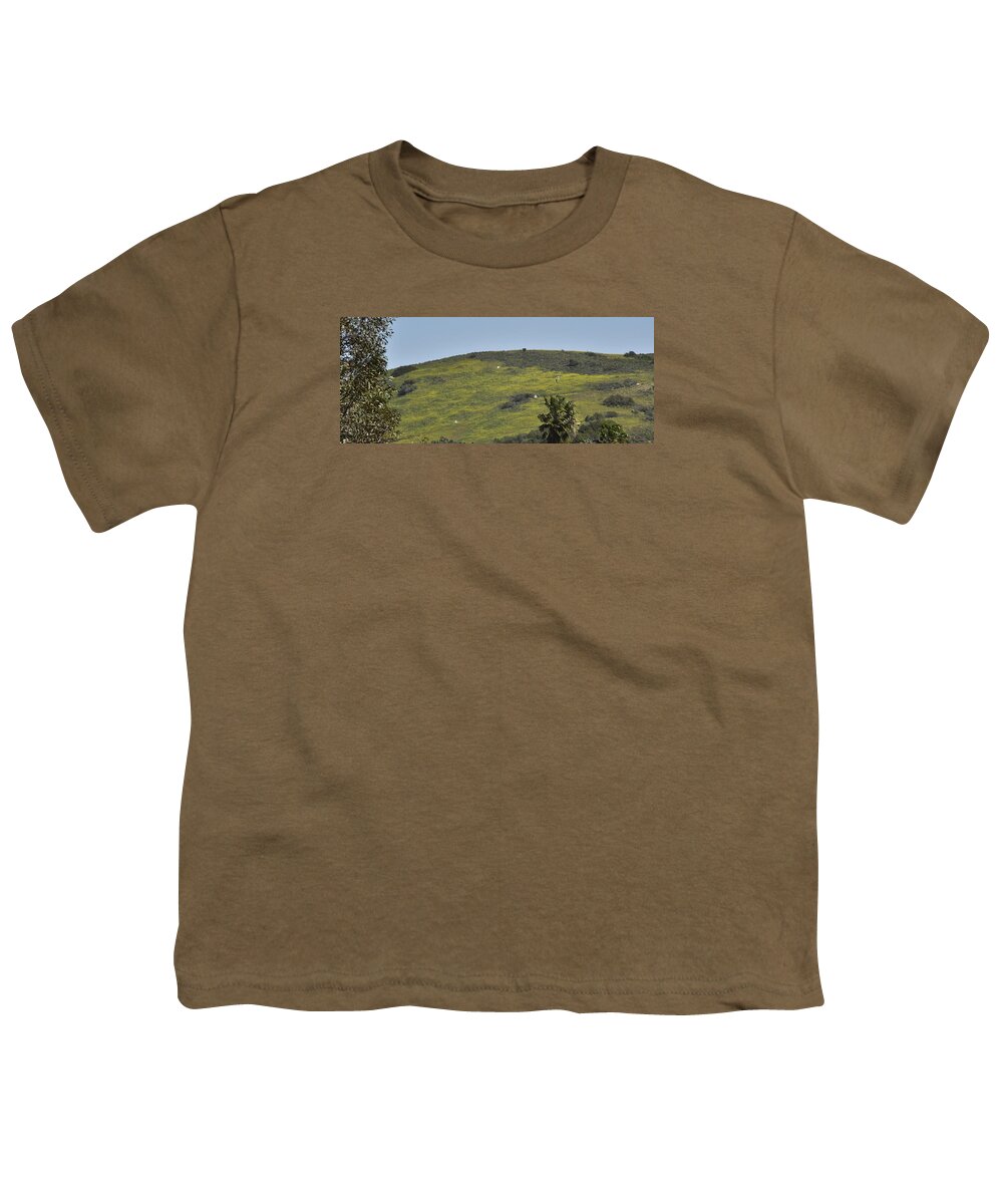 Linda Brody Youth T-Shirt featuring the photograph Sea Gulls Flying Over Canyon of Yellow Mustard Flowers by Linda Brody