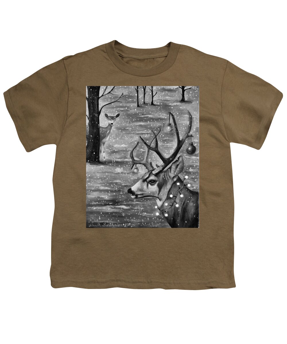 Deer Youth T-Shirt featuring the painting Seduction bw by Leah Saulnier The Painting Maniac