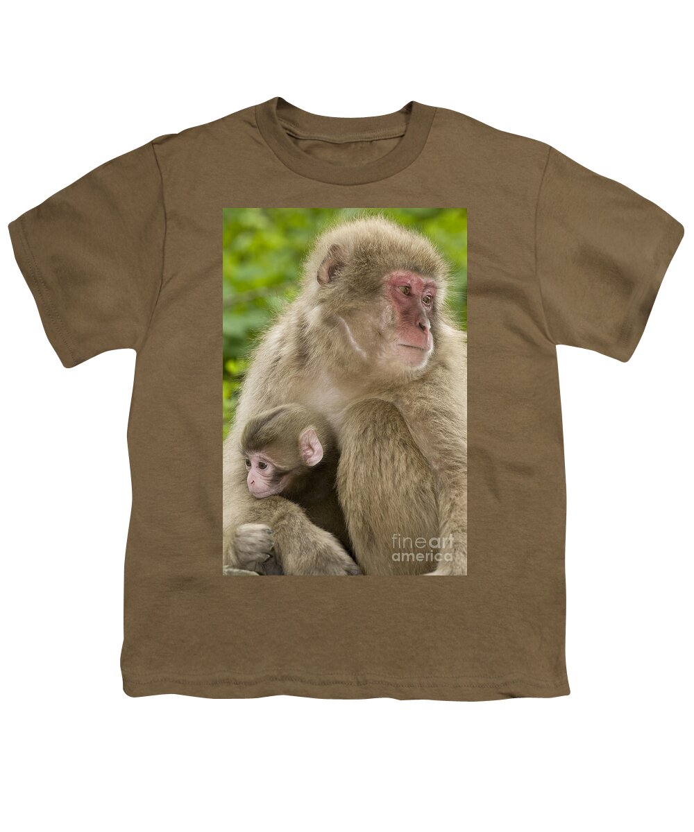 Asia Youth T-Shirt featuring the photograph Snow Monkeys, Mother With Her Baby by John Shaw