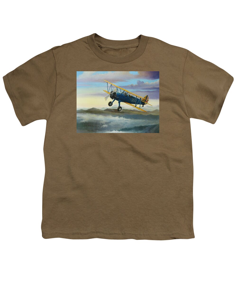 Stearman Youth T-Shirt featuring the painting Stearman Biplane by Stuart Swartz