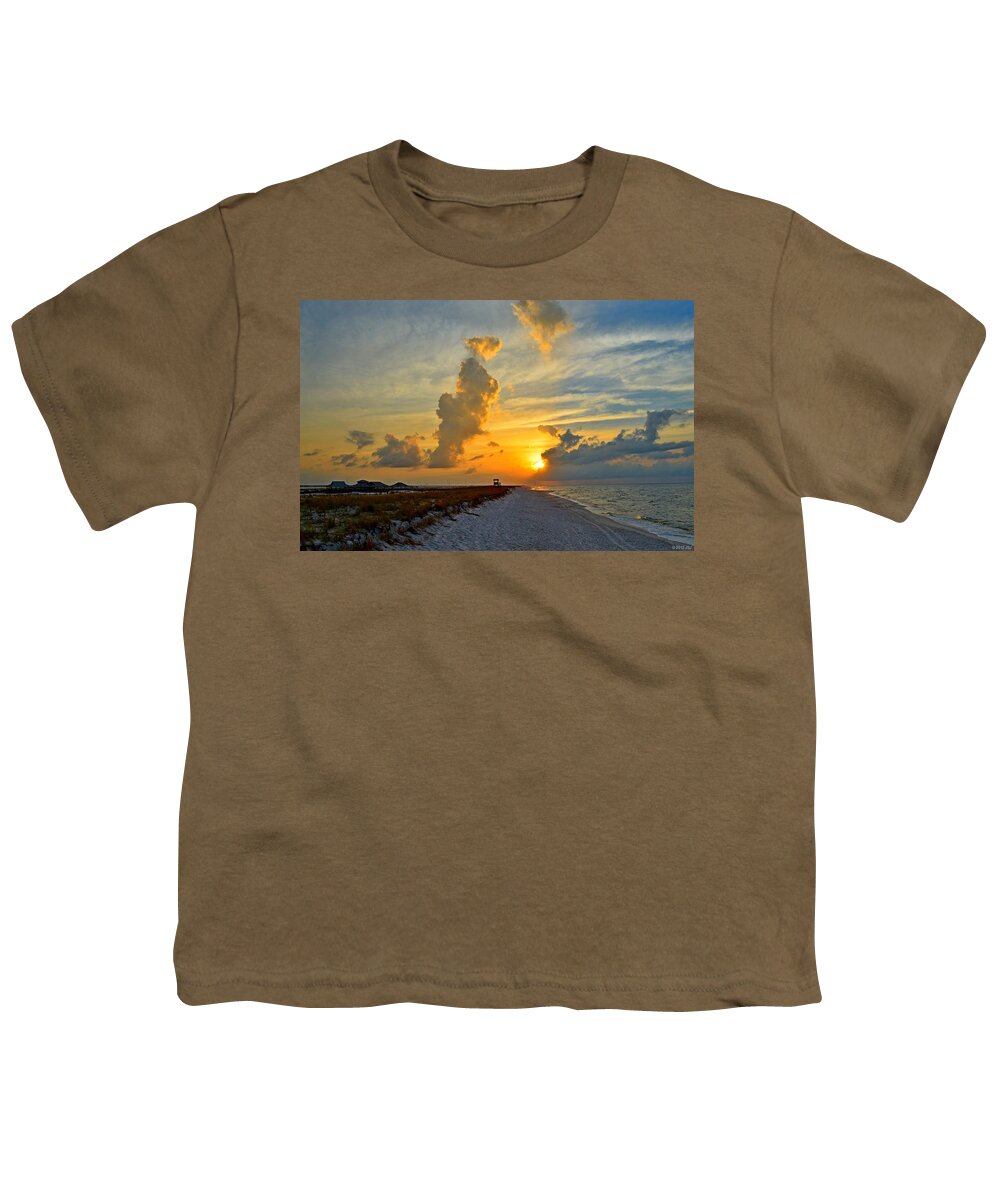 Sunrise Youth T-Shirt featuring the photograph Sunrise Colors over Navarre Beach with Stormclouds by Jeff at JSJ Photography