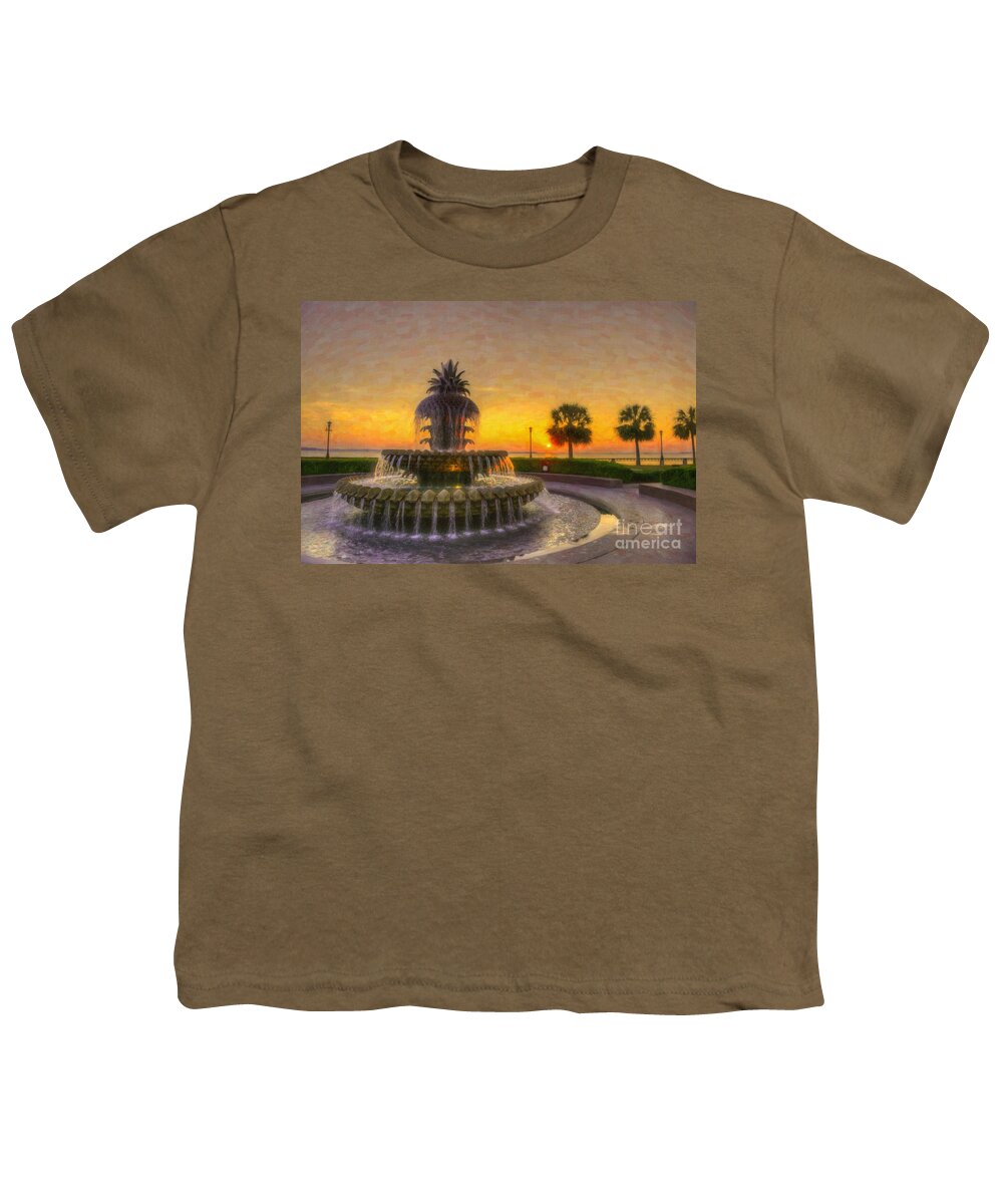 Pineapple Fountain Youth T-Shirt featuring the digital art Sunrise over Pinapple Fountain by Dale Powell