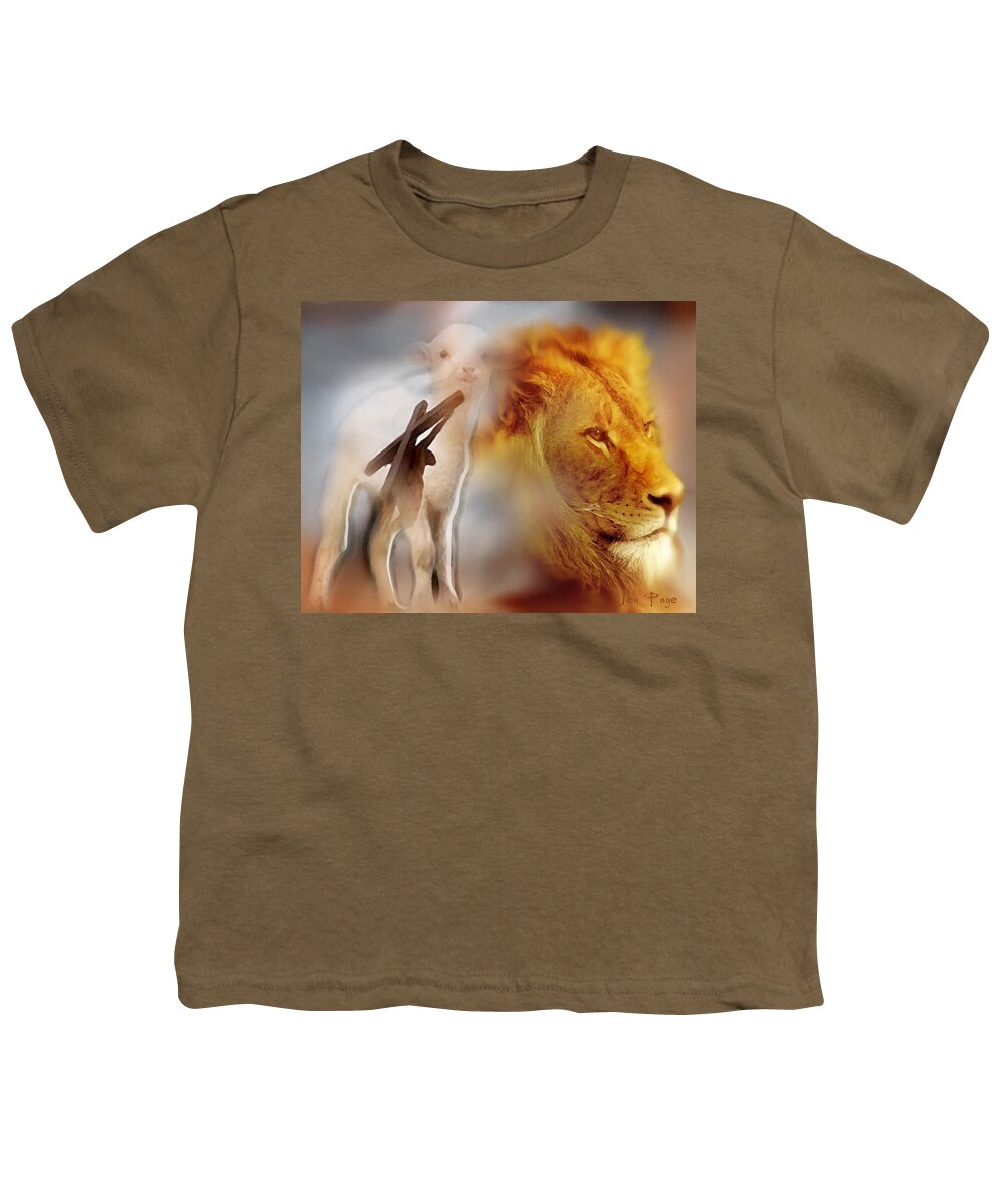 The Lion And The Lamb Youth T-Shirt featuring the digital art The Lion and the Lamb by Jennifer Page