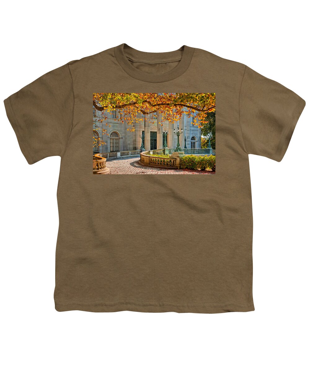 Newport Youth T-Shirt featuring the photograph The Marble House in Autumn by Mitchell R Grosky