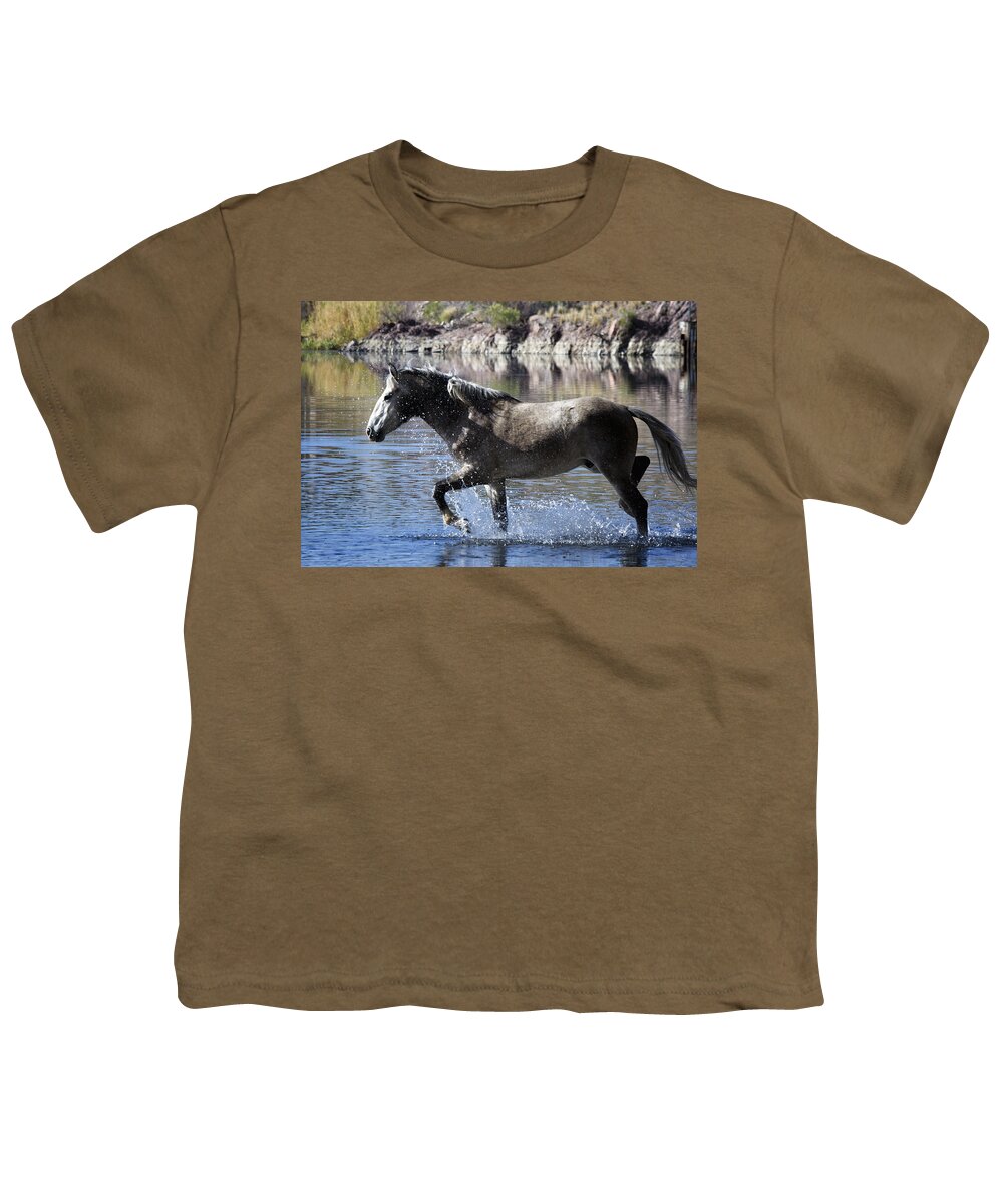 Wild Horse Youth T-Shirt featuring the photograph The River Crossing by Saija Lehtonen