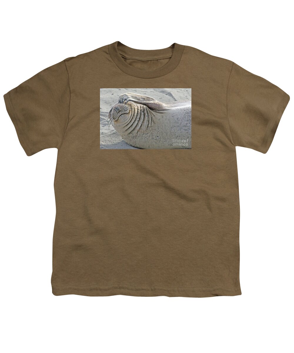 Elephant Seal Youth T-Shirt featuring the photograph The Thinker - Elephant Seal on the Beach by Tap On Photo