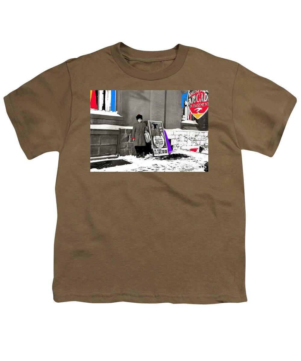 The Traffic Cop Homage Lewis Wickes Hin-2008 Youth T-Shirt featuring the photograph The Traffic Cop homage Lewis Wickes Hine photo Morris Levine Burlington Vermont December 17 1916-'08 by David Lee Guss