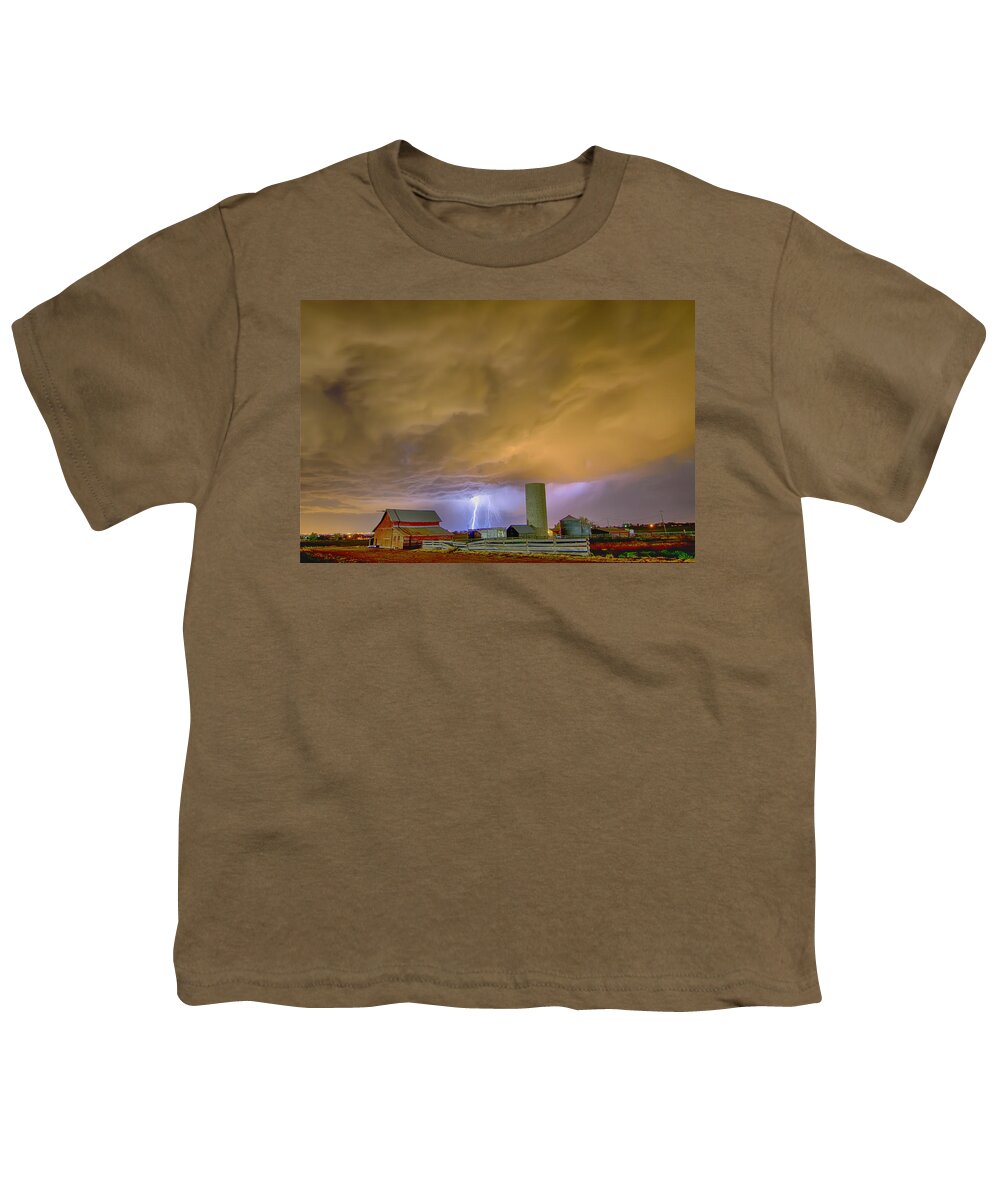 Lightning Youth T-Shirt featuring the photograph Thunderstorm Hunkering Down On The Farm by James BO Insogna