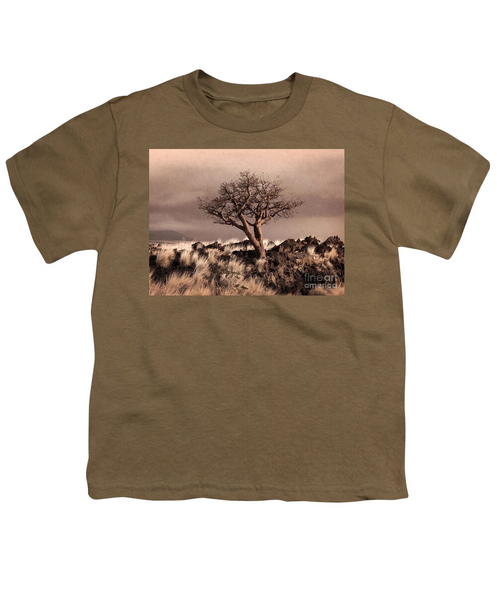 Textured Landscape Youth T-Shirt featuring the photograph Tree at Dusk in Waikoloa by Ellen Cotton