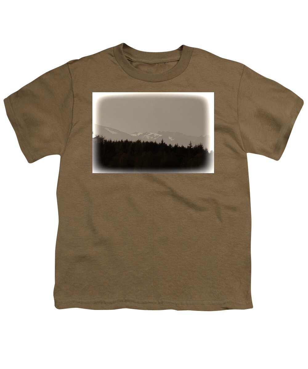 Blue Sky Youth T-Shirt featuring the photograph Treeline with ice capped mountains in the Scottish Highlands by Ashish Agarwal