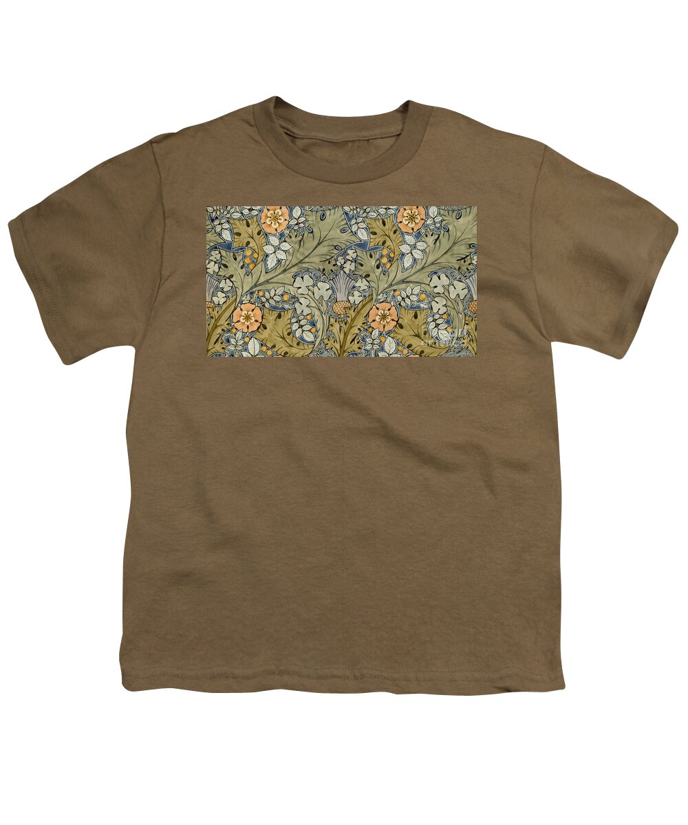 Voysey Youth T-Shirt featuring the painting Tudor roses thistles and shamrock by Voysey