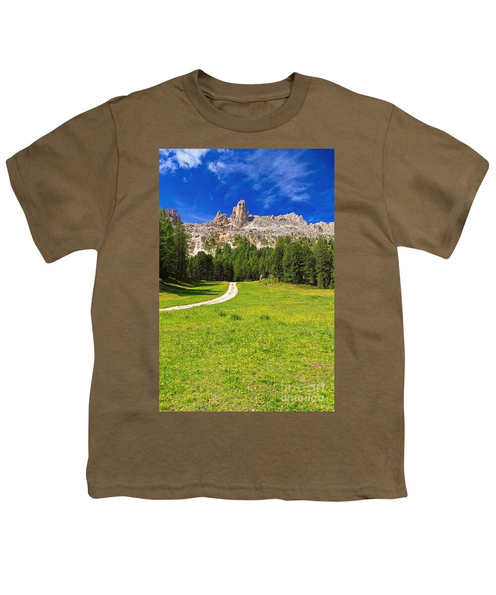 Summer Youth T-Shirt featuring the photograph Vaiolet Valley and Catinaccio mount by Antonio Scarpi