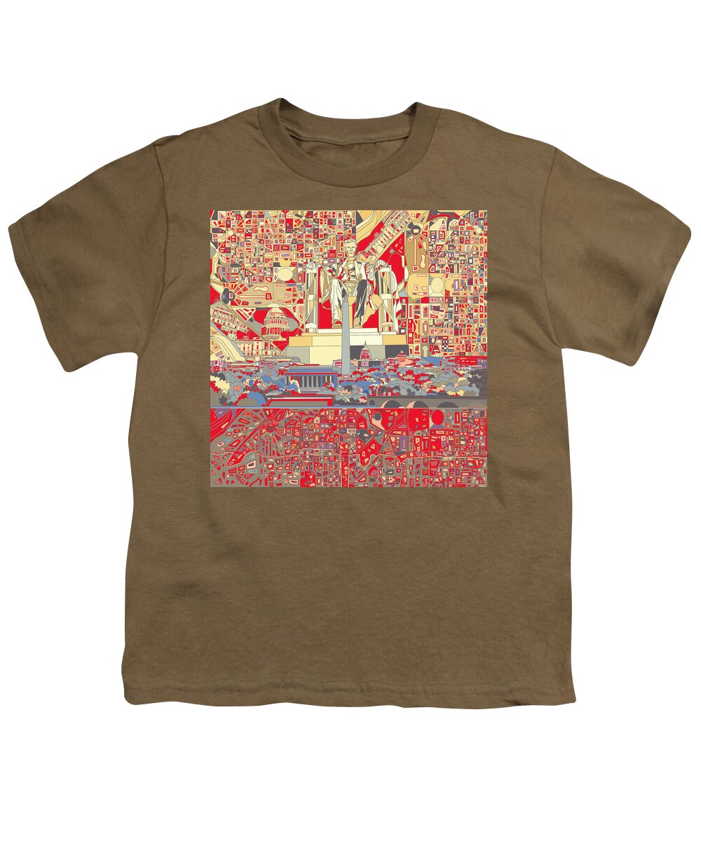 Washington Dc Youth T-Shirt featuring the painting Washington Dc Skyline Abstract 6 by Bekim M