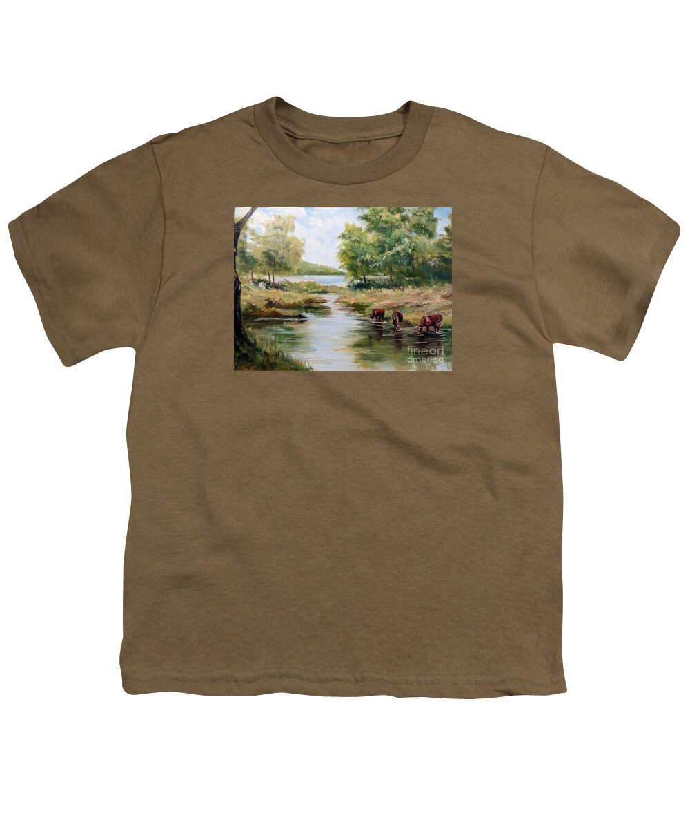 Landscape Youth T-Shirt featuring the painting Waterloo by Lee Piper