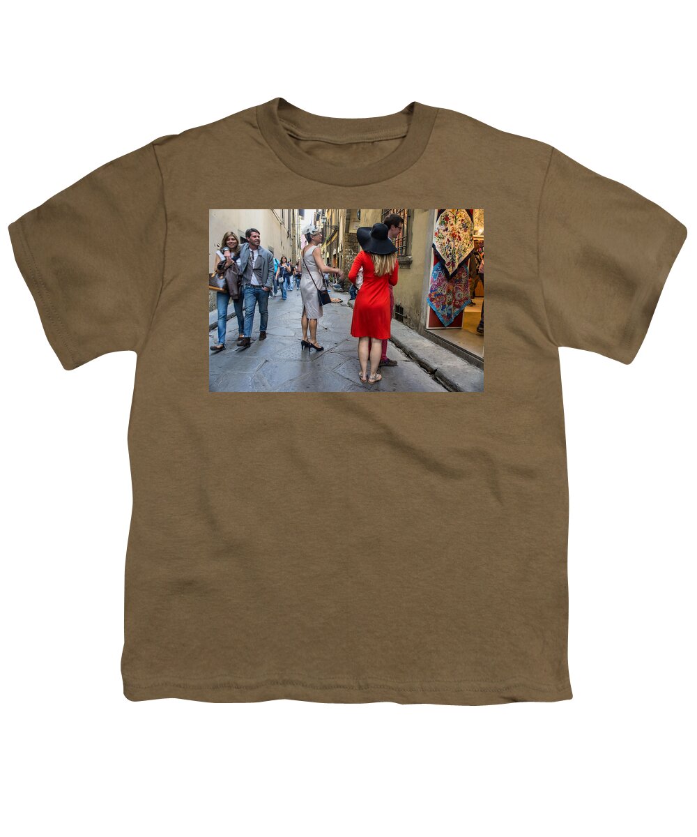 Street Life Youth T-Shirt featuring the photograph Wedding or Shopping by Weir Here And There