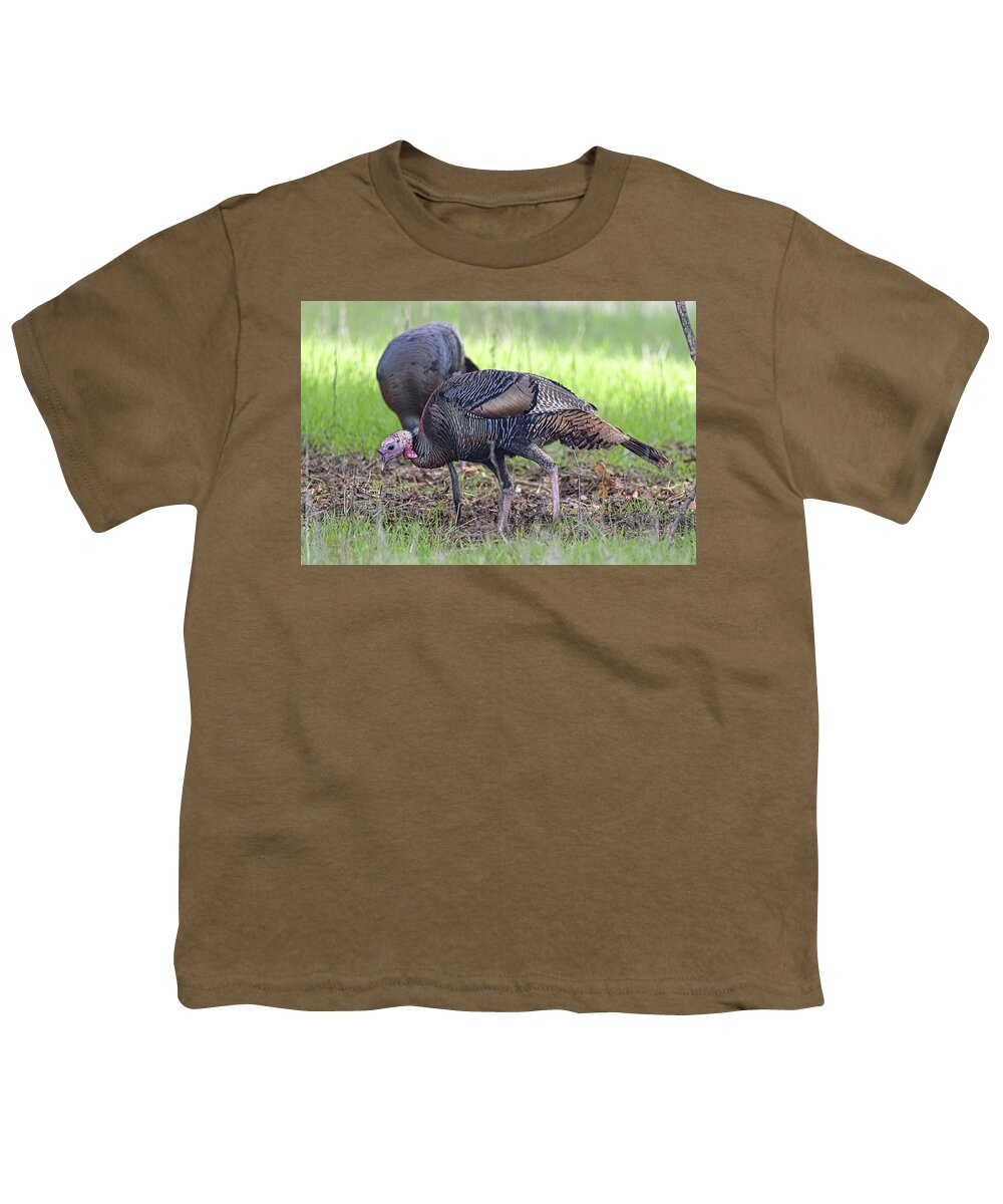 Birds Youth T-Shirt featuring the photograph Wild Turkeys Pecking Away by Jim Thompson