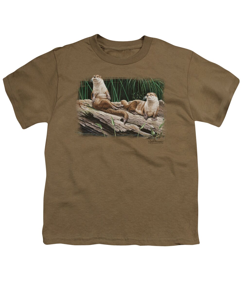 Wildlife Youth T-Shirt featuring the digital art Wildlife - River Otters by Brand A