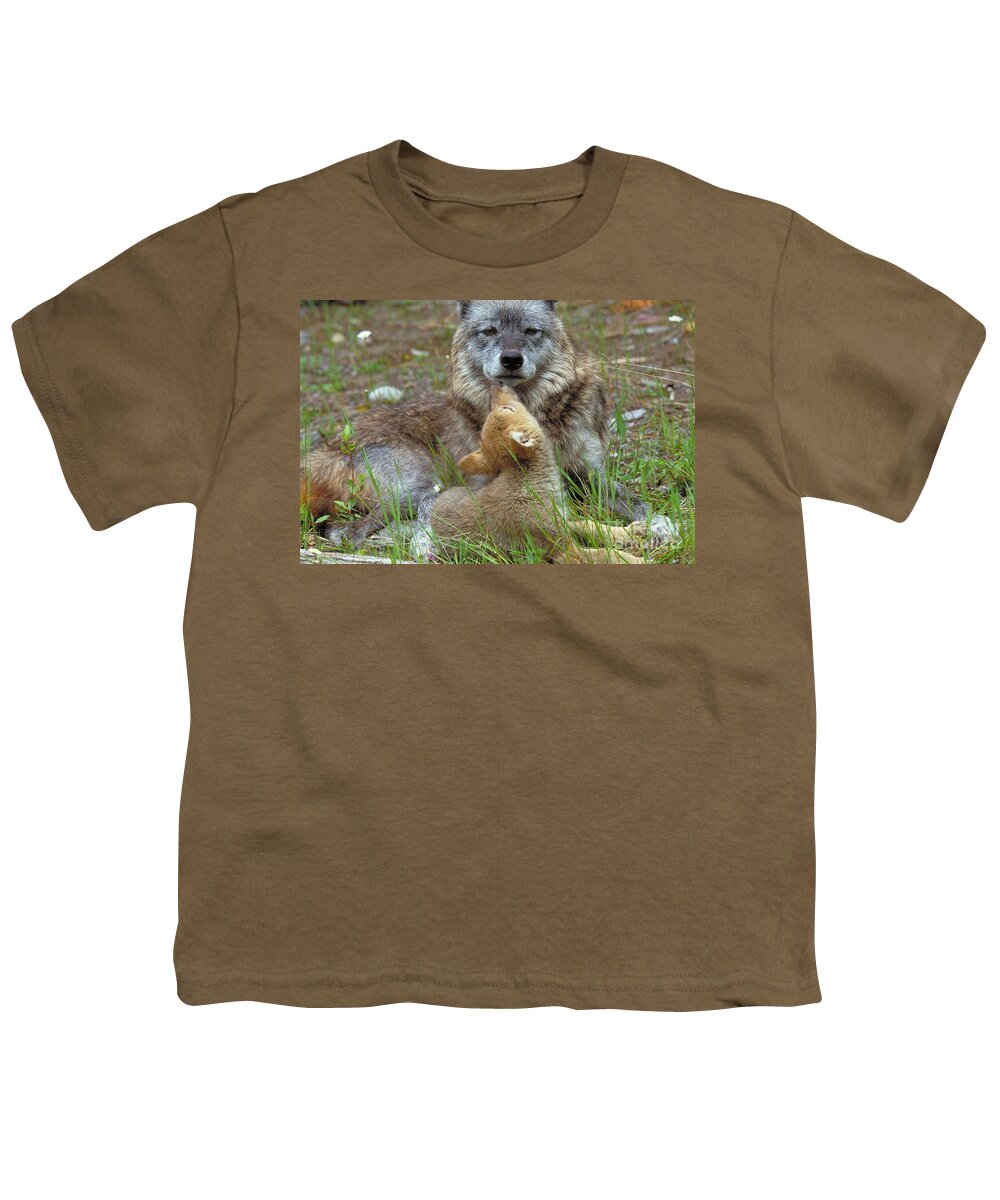 Wolf Youth T-Shirt featuring the photograph Wolf Mother And Pups by Art Wolfe