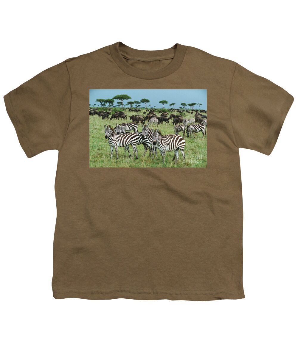00344933 Youth T-Shirt featuring the photograph Zebras And Wildebeest Grazing by Yva Momatiuk and John Eastcott
